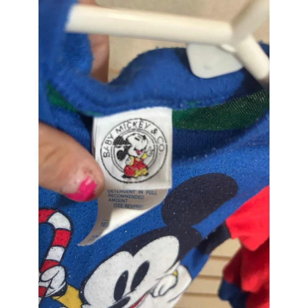 Vintage Baby Mickey & Co Christmas Fleece Footed Sleeper Mickey Pluto Blue Large
